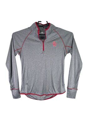 Mens Colosseum Oklahoma Sooners Gray & Red Trim1/4 Zip Pullover Long Sleeve M
